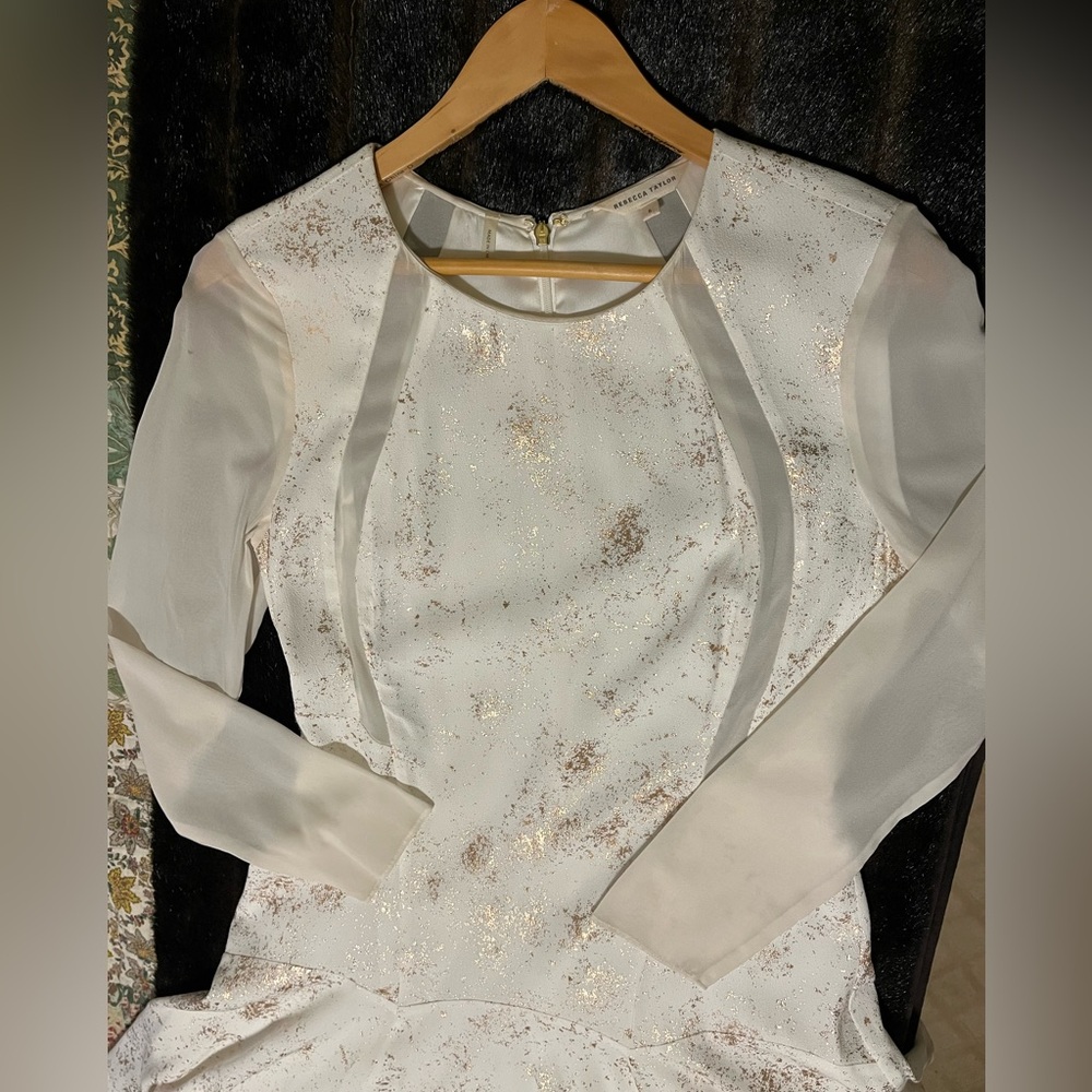 White and rose gold illusion Rebecca Taylor midi dress size 6